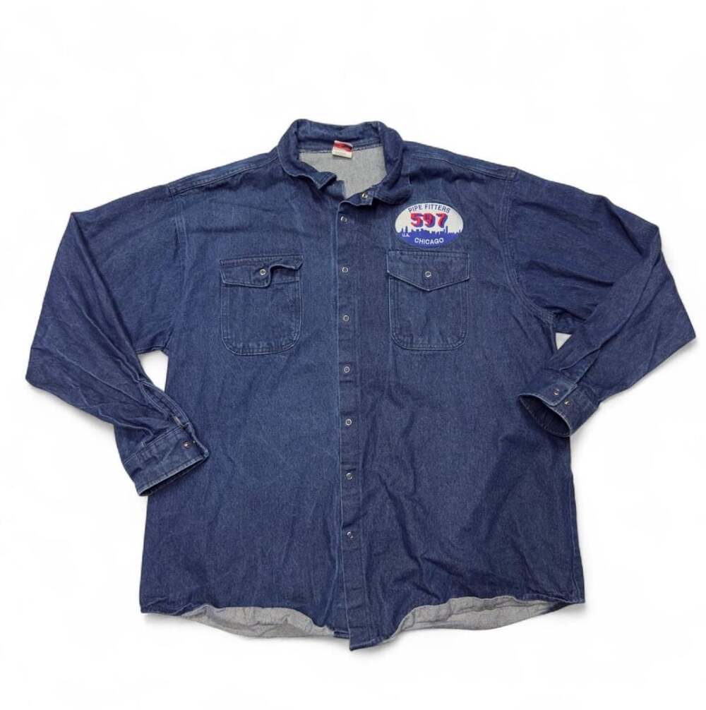 Union Line Denim Work Shirt Blue Cotton Pipe Fitters 597 Chicago